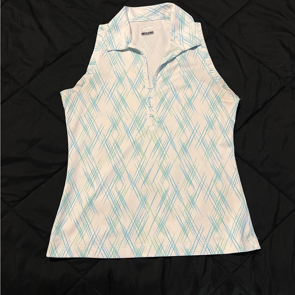 Callaway Women's Golf Tank Top - White with Blue and Green Pattern